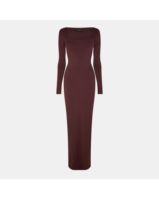 Naked Wardrobe Red Square Neck Sculpt Maxi Dress