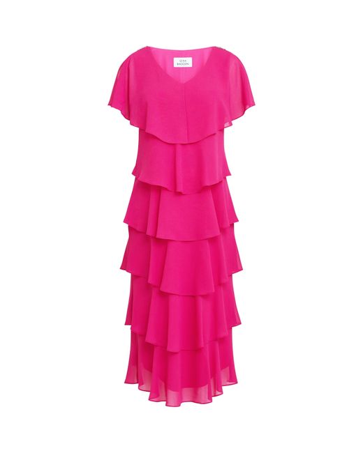 Gina Bacconi Pink Rebecca Midi Tiered Cocktail Dress