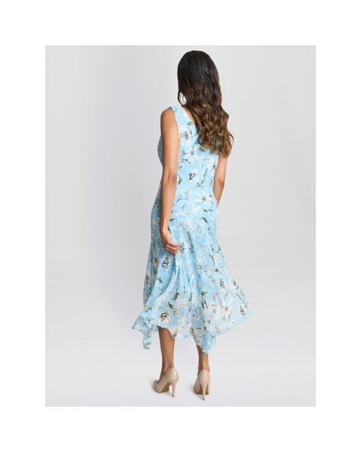 Gina Bacconi Blue Cressida Floral Print Chiffon Dress