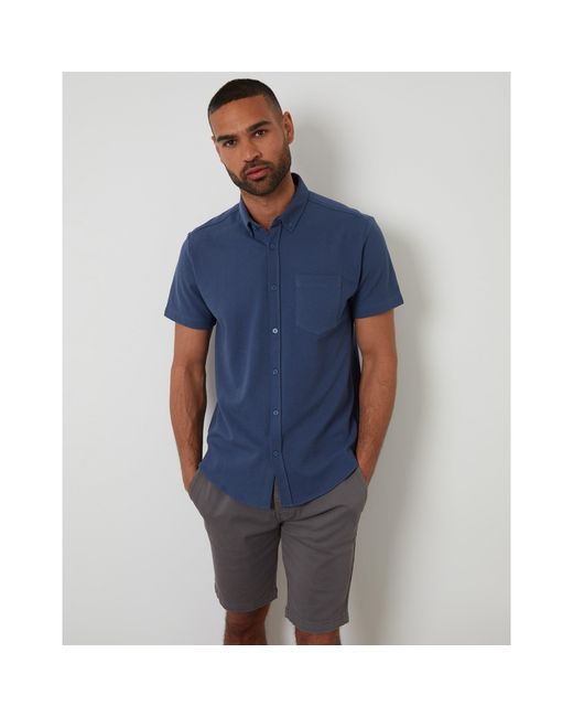 Threadbare Blue Majestic Short-Sleeve Plain Shirt for men
