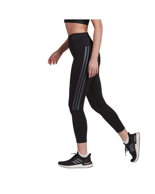 Adidas Black Run Icons 3 Stripe 7/8 Running Tights