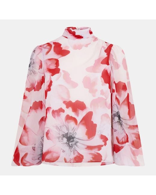 Ted Baker Red Ladon Tie Neck Blouse