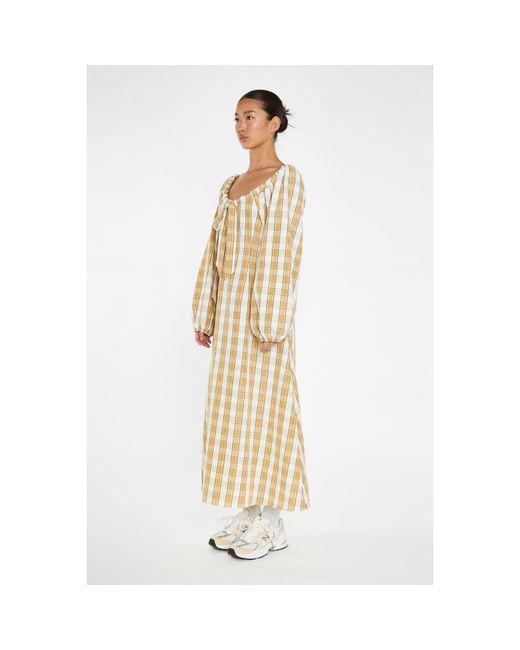 Glamorous Metallic Cream Check Gathered Tie-Neck Midi-Dress