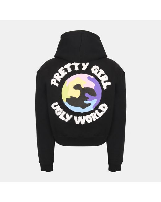 PRETTY BOY UGLY WORLD Black Cotton Long Sleeve Cropped Oversized Fit Hoodie