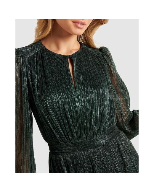 Forever New Green Goldie Long Sleeve Plisse Mini Dress