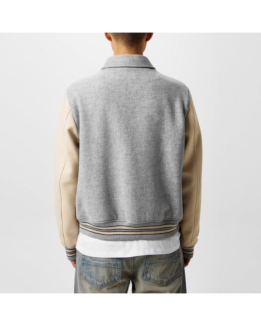 Amiri Gray Bones Wool Long Sleeve Varsity Jacket for men