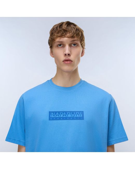 Napapijri Blue Nap Box Logo Short Sleeve T-Shirt for men