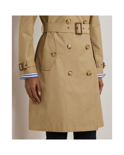 Ralph Lauren Natural Double Breasted Belted Cotton Knee Length Long Sleeve Trench Coat