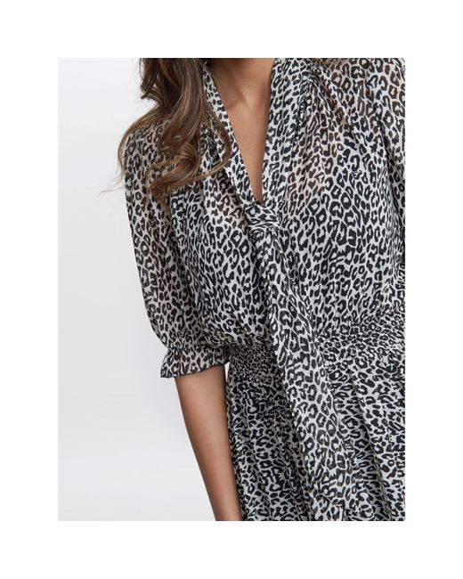 Gina Bacconi Gray Mimi Godet Pussy Bow Dress