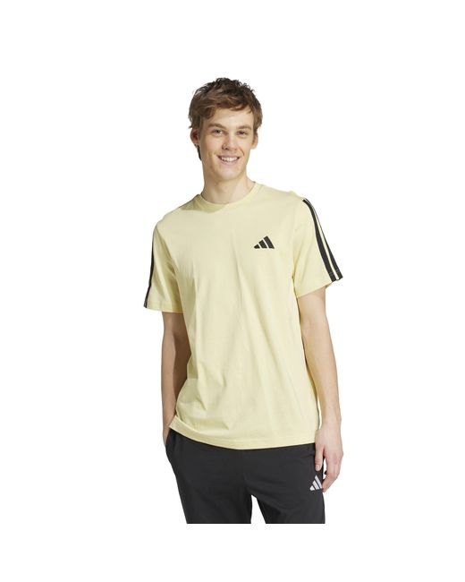 Adidas Yellow Essentials 3-Stripes T-Shirt for men