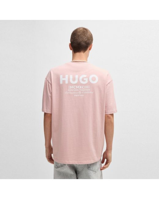 HUGO Pink Printed Logo Back T-Shirt With Mcmxciii Text for men