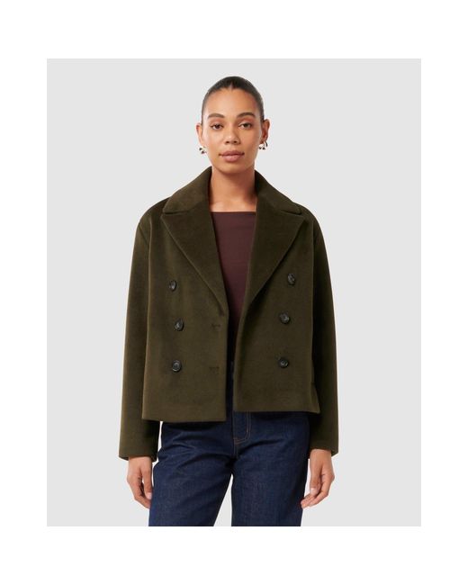 Forever New Green Khloe Double-Breasted Peacoat