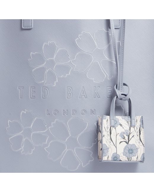 Ted Baker Blue Large Embroidered Floral Icon Tote Bag With Charm