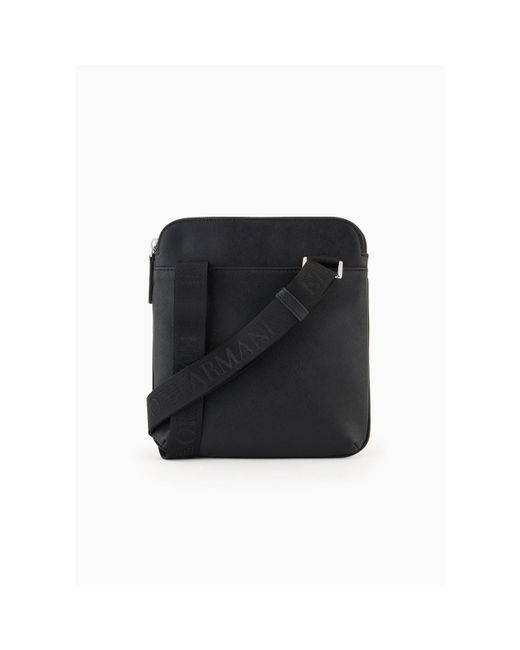 Emporio Armani Gray Regenerated Saffiano Leather Flat Shoulder Bag for men