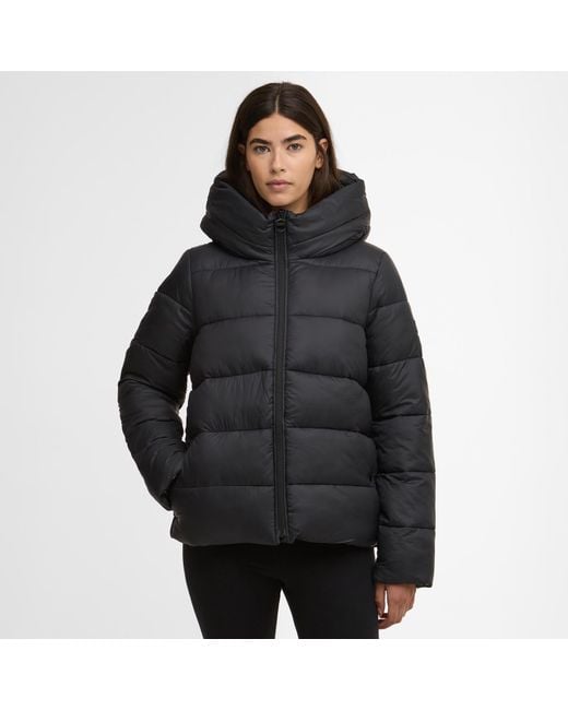 Barbour Black Olivios Hooded Long Sleeve Full Zip Short Puffer Jacket