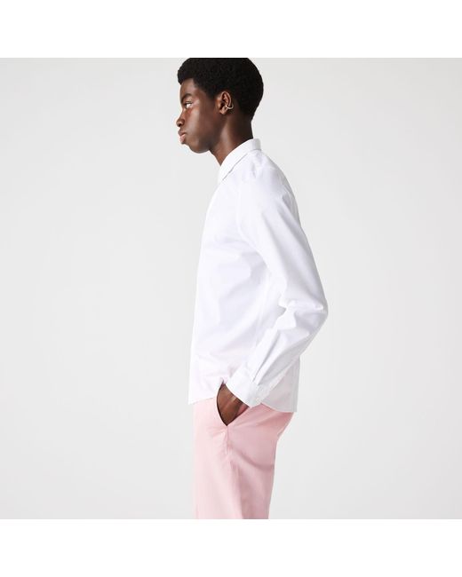 Lacoste White Slim Fit Concealed Placket Poplin Shirt for men