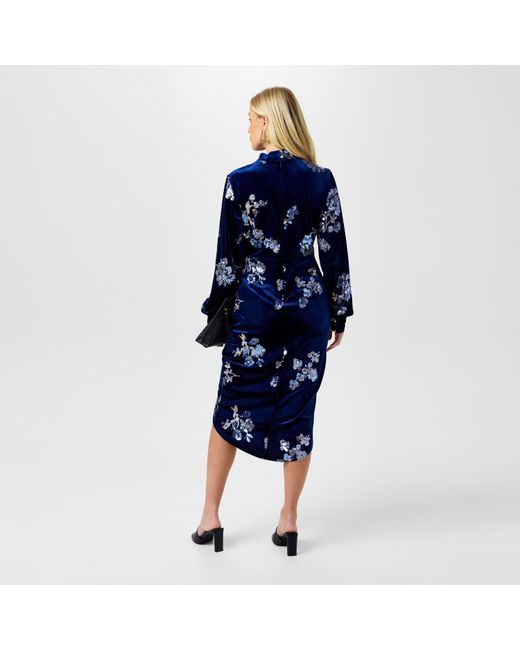 Biba Blue Embellished Velvet Dress