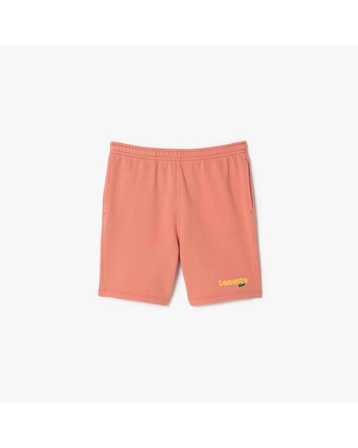 Lacoste Pink Washed Effect Printed Fleece Shorts for men