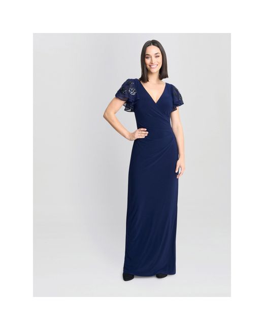 Gina Bacconi Blue Nicolette Jersey V-Neck Maxi Dress