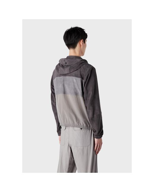 Emporio Armani Gray Suede Colourblock Hooded Jacket for men