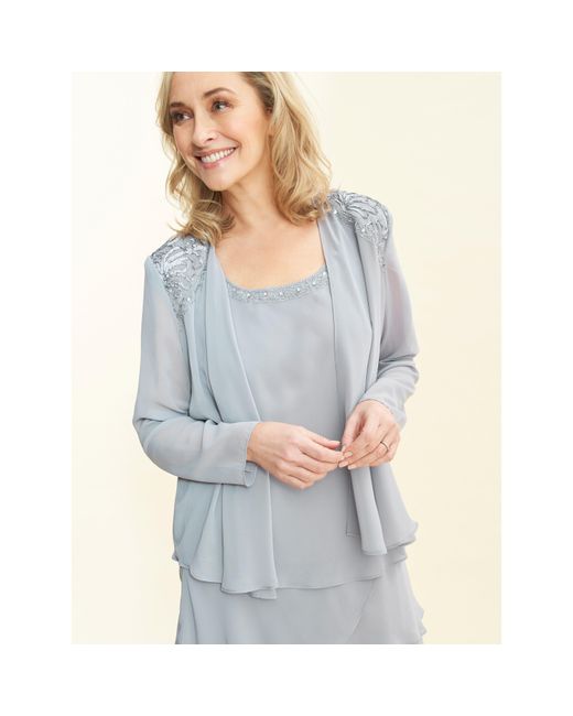 Gina Bacconi Blue Camira Lace Shoulder Tier Jacket Dress
