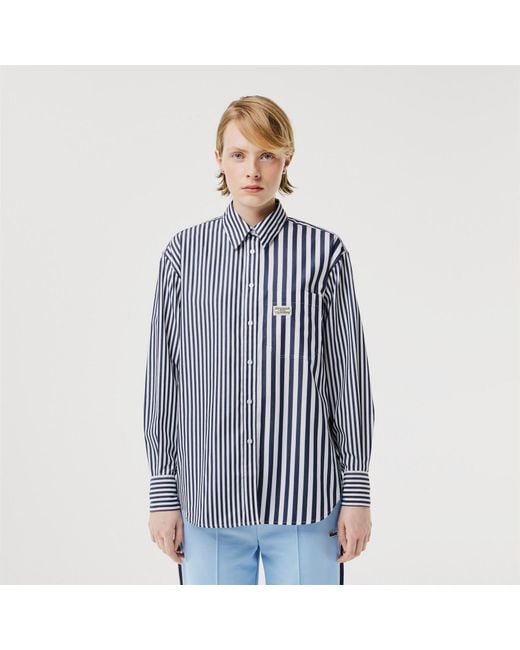 Lacoste Blue X Bandier Striped Cotton Poplin Shirt