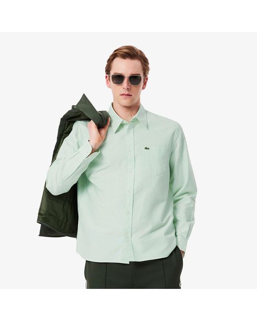 Lacoste Green Regular-Fit Striped Oxford Shirt for men