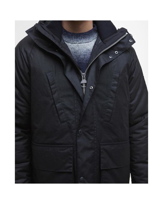 Barbour Black Oakdale Hooded Long Sleeve 4 Pockets Full Zip Wax Jacket for men