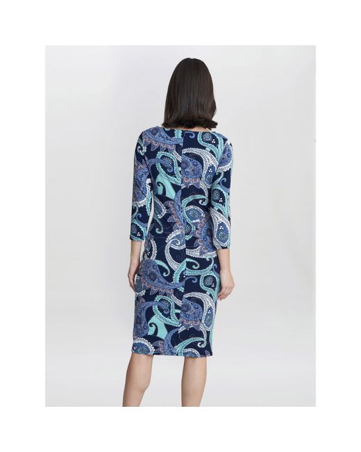 Gina Bacconi Blue Alyssa Printed Jersey Cowl Neck Dress