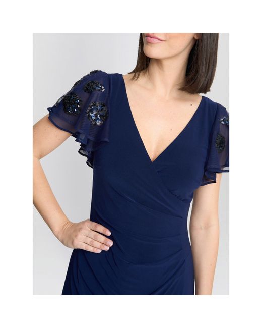 Gina Bacconi Blue Nicolette Jersey V-Neck Maxi Dress