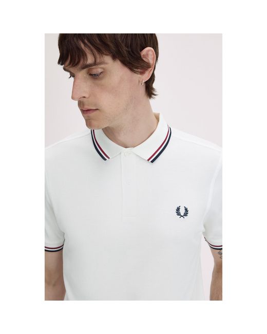 Fred Perry White Short Sleeve Twin Tipped Polo Shirt for men