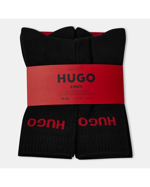 HUGO Red Ribbed Logo 6-Pack Crew Socks for men