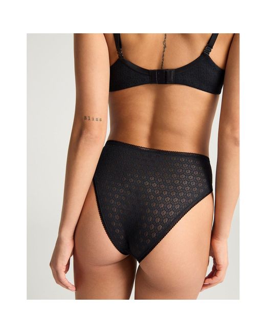 Nudea Black High Leg Brief Honeycomb Lace