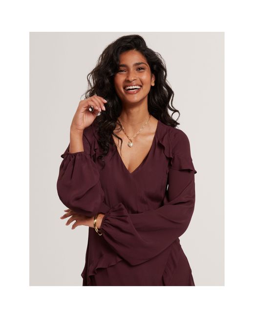 Ted Baker Purple Long-Sleeve Midi Tea Dress