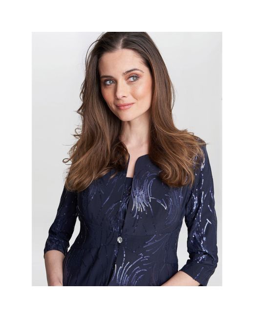 Gina Bacconi Blue Karyn Midi Firework Sequin Jacket Dress