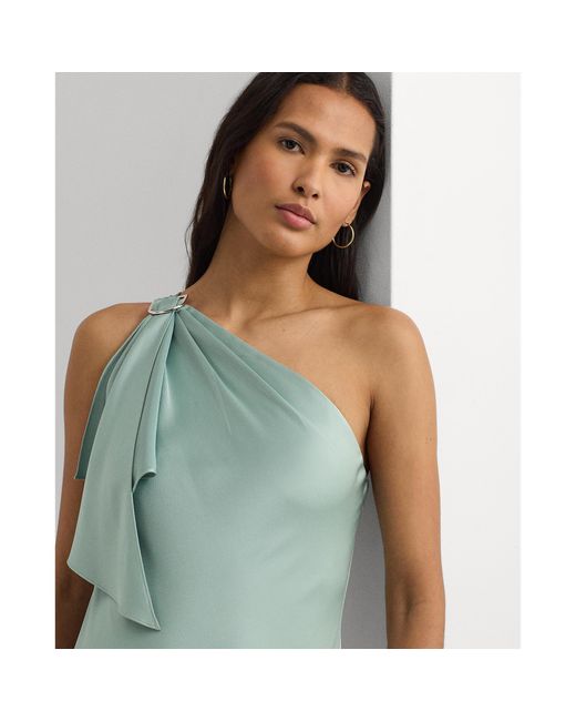 Ralph Lauren Green Satin Charmeuse One-Shoulder Gown