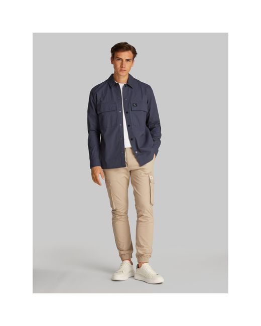 Calvin Klein Blue Cargo Cotton Long Sleeve Relaxed Fit Overshirt for men