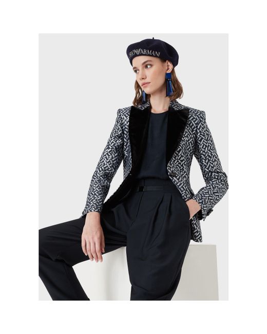 EA7 Gray Emporio Armani Collared Regular Fit Blazer Jacket