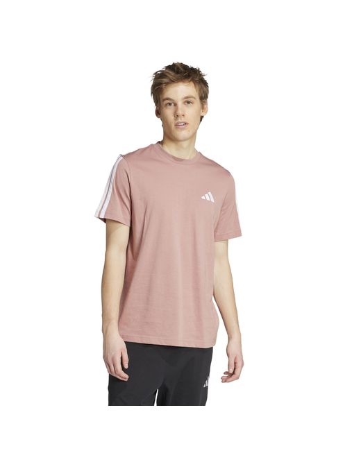 Adidas Pink Essentials 3-Stripes T-Shirt for men