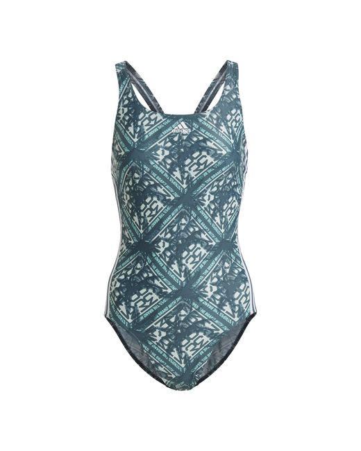 Adidas Blue Festivibes Stripes One Piece Swimsuit