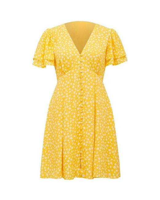 Forever New Yellow Pria Button Through Mini Dress