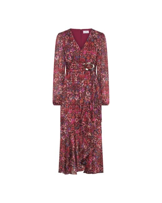 Gina Bacconi Red Sharron Printed Wrap Midi Dress