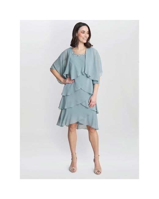 Gina Bacconi Blue Toni Chiffon Tier Jacket Dress