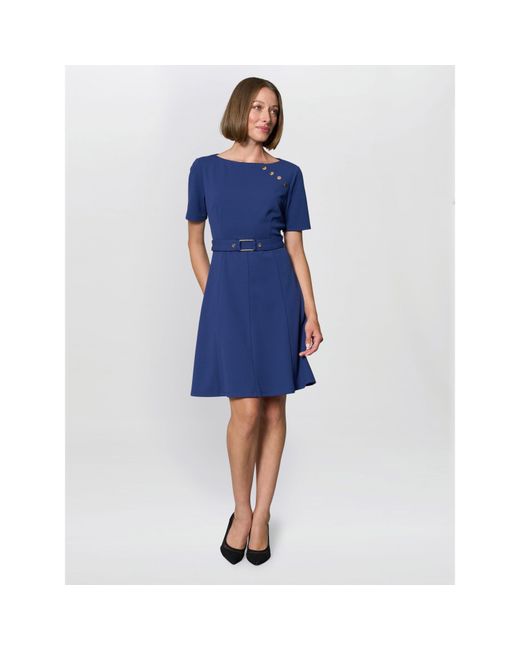 Gina Bacconi Blue Elise Belted Shift Dress