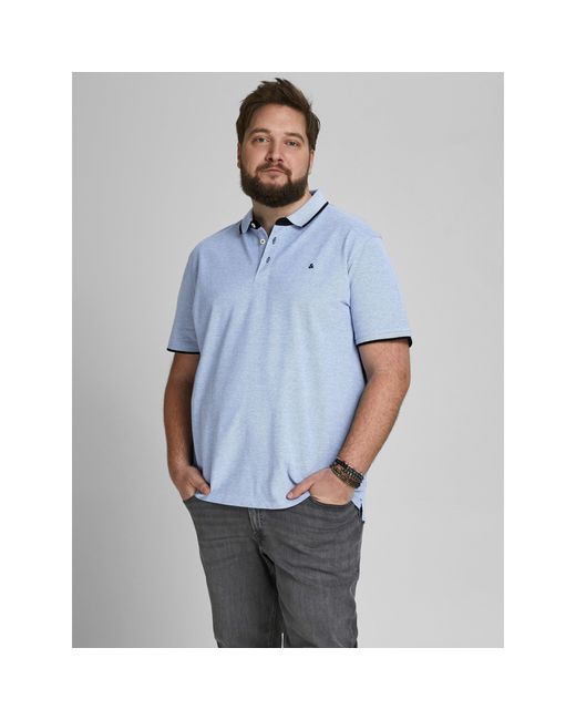 Jack & Jones Blue And Paulos Tipped Pique Short Sleeve Polo Shirt Plus Size for men
