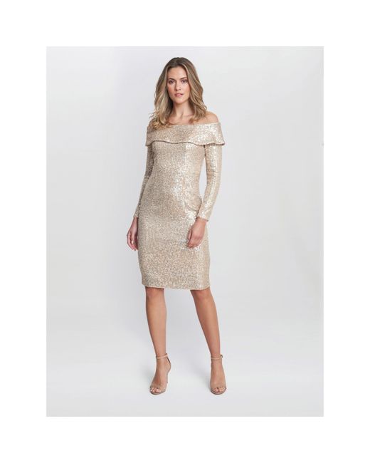 Gina Bacconi Gray Anthea Off The Shoulder Sequin Dress