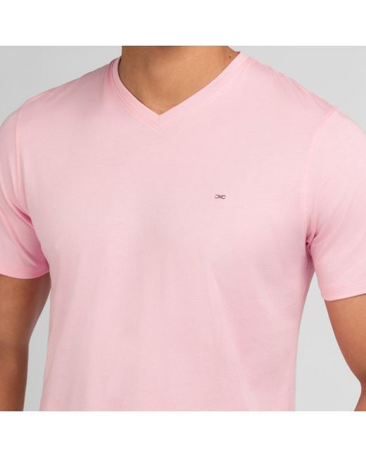 Eden Park Pink V Neck Light Pima Cotton T-Shirt for men