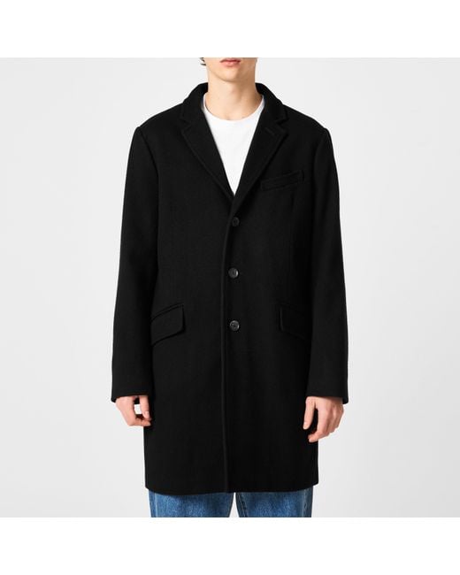 Barbour Black Fraser Tailored Wool Long Sleeve Overcoat for men