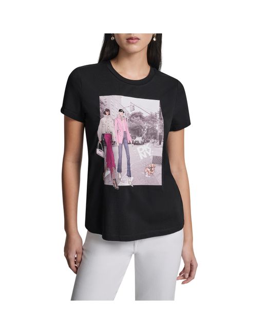 DKNY Black Crystal Embellished Bleeker St. Conversational Graphic T-Shirt