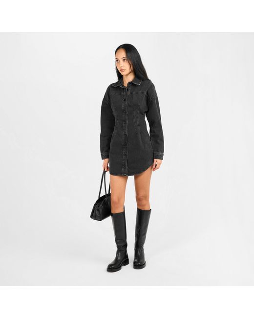 GOOD AMERICAN Black Shaped Denim Shirt Dress